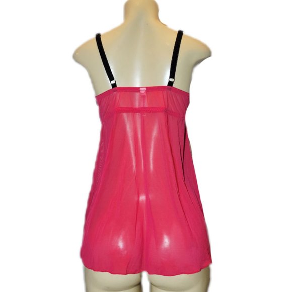 ❤️Red & Black Lace Semi Sheer Babydoll Lingerie Pushup Bra Slip Chemise Top❤️ - Picture 3 of 6